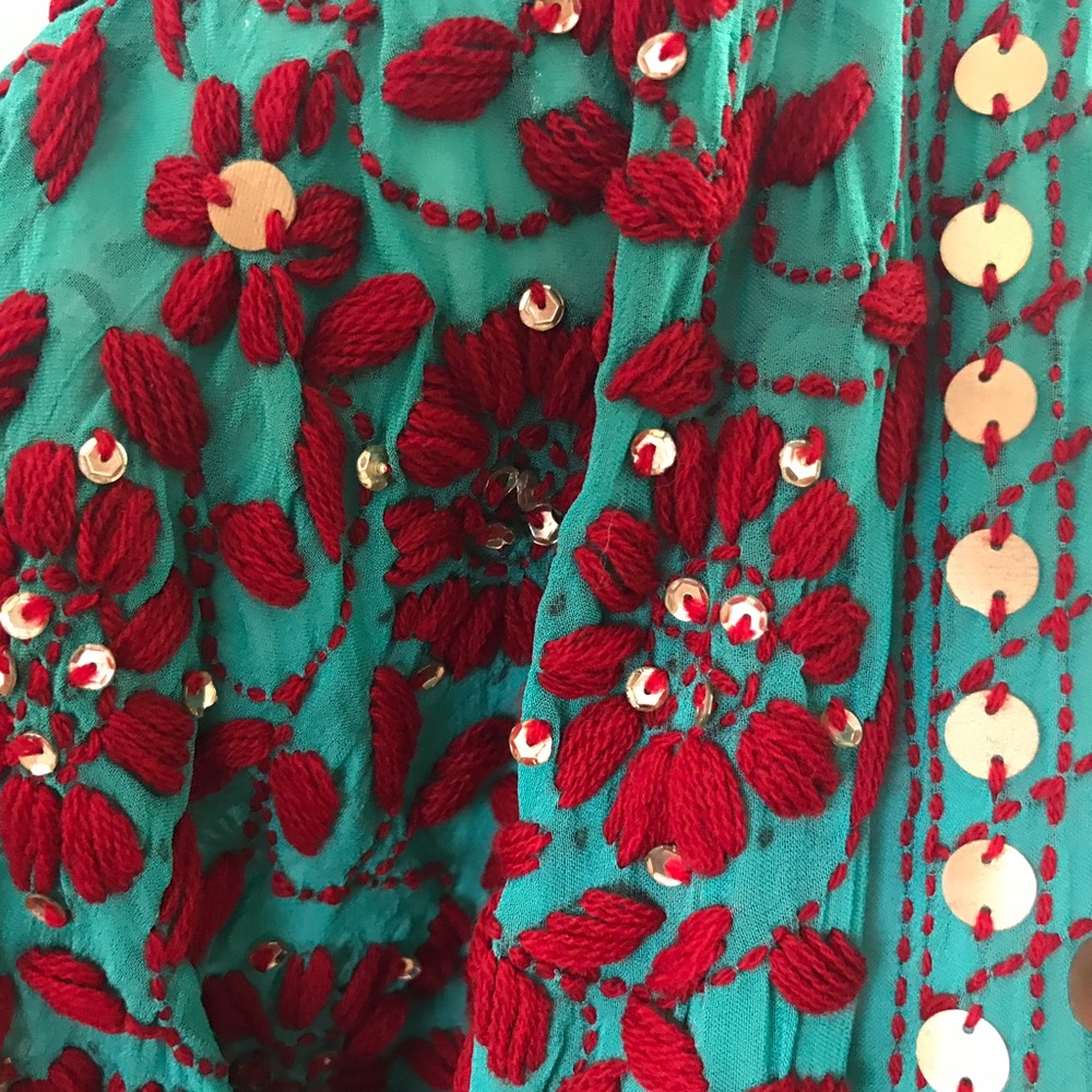 Beautiful Embroidered Fringe Blue Robe/Jacket - Picture 3 of 8
